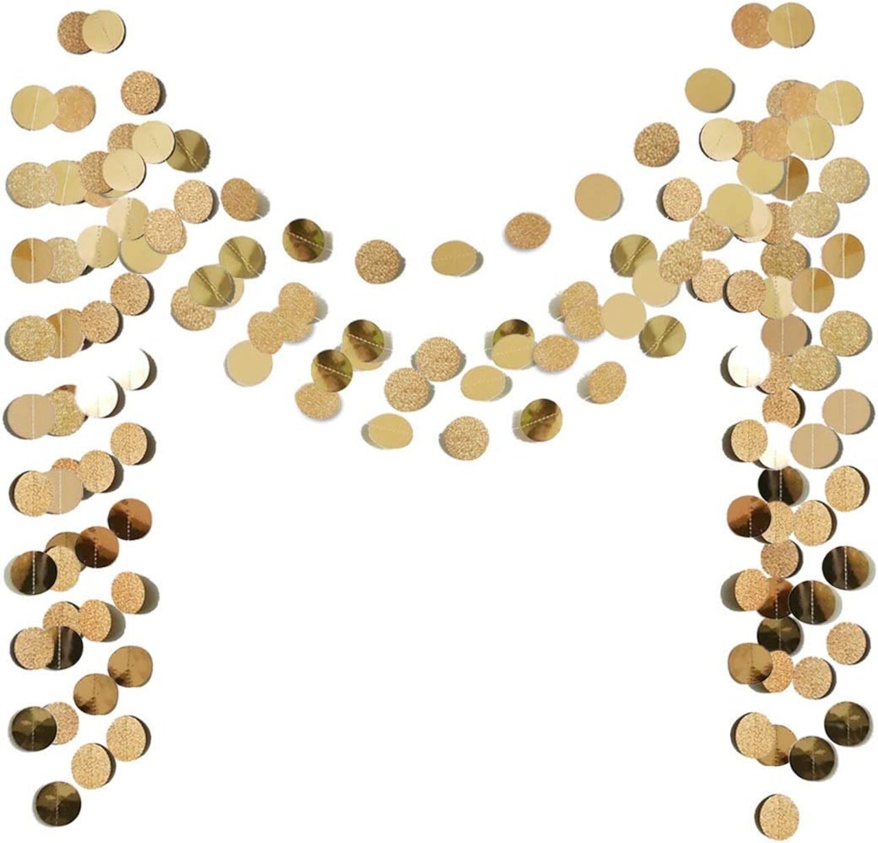 6 Pcs Glitter Champagne Gold Paper Circle Dots Garland – 52 Feet Party Hanging Bunting for Weddings, Bridal Showers, Baby Showers, Birthdays, Christmas, and Photo Backdrops